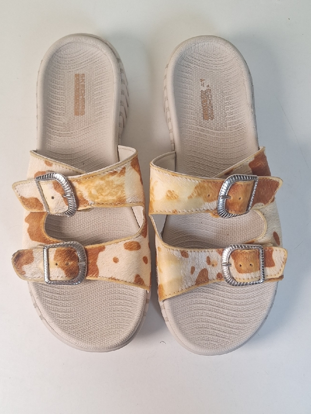 Skechers Go Walk Cow Print Pony Hair Buckle Slides Size 8